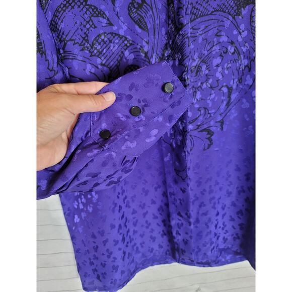 Louis Feraud Art Deco High Collar Lux Satin Button Down Blouse, sz 4 - Picture 5 of 16
